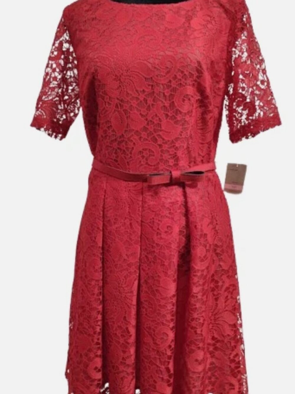 Danny & Nicole Red Lace Short Sleeve Fit and Flare Red Lace Dress Women's 10P